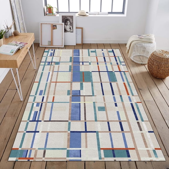 Colorful Plaid Area Rug, 3D Geometric Carpet, Bathroom Rug Non-Slip And Non-Fading Pattern Clear For Living Room Study Bedroom Picnic Porch 1x2ft