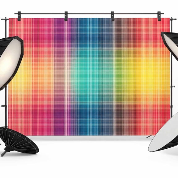 Colorful Plaid Backdrop for Photoshoot,Photography Photo Studio Background Wall Backdrop,Modern Chic Rainbow Gradient Striped Back Drop Banner Panel for Portraits Wedding Party Live Streaming 8x6Ft