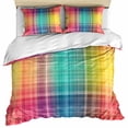 thumbnail image 1 of Colorful Plaid Bedding 3 Piece Duvet Cover Set California King, Modern Chic Rainbow Gradient Striped Soft Microfiber Comforter Cover with Zipper Closure & Pillowcases, FadeResistant Quilt Cover, 1 of 9