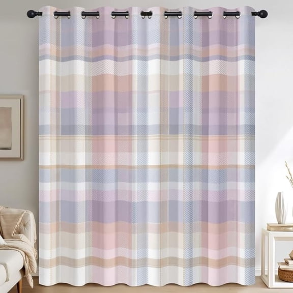Colorful Plaid Curtains for Living Room, Thermal Insulated Rainbow Gingham Blackout Curtains, Grommet Drapes Window, Country Check Bedroom Decor 26"W x 45"L