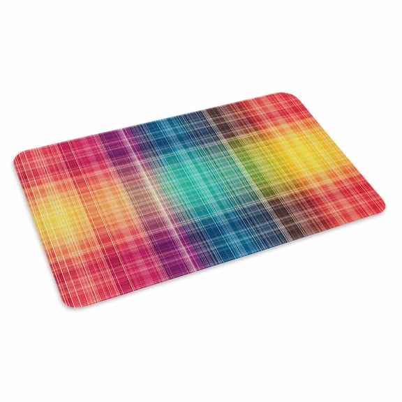 Colorful Plaid Doormat Outdoor Entrance 16"x24", Modern Chic Rainbow Gradient Striped Absorb Moisture Dirt Door Mats, Non-Slip Rubber Backing Floor Mats Indoor, Low-Profile Front Door Rugs