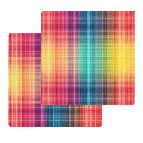 Colorful Plaid Kitchen Dish Towels for Drying Dishes Set of 2, Modern Chic Rainbow Gradient Striped Waffle Weave Microfiber Hand Tea Bathroom Towels Quick Dry & Absorbent Towel 12x12