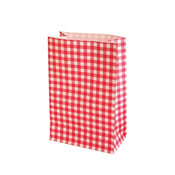 Colorful Plaid Kraft Paper Bag for Gift Wrapping, Cute Storage Organizer Bag for Snacks and Party Favors, Sturdy Design for Easy Filling and Desktop Sundries Storage