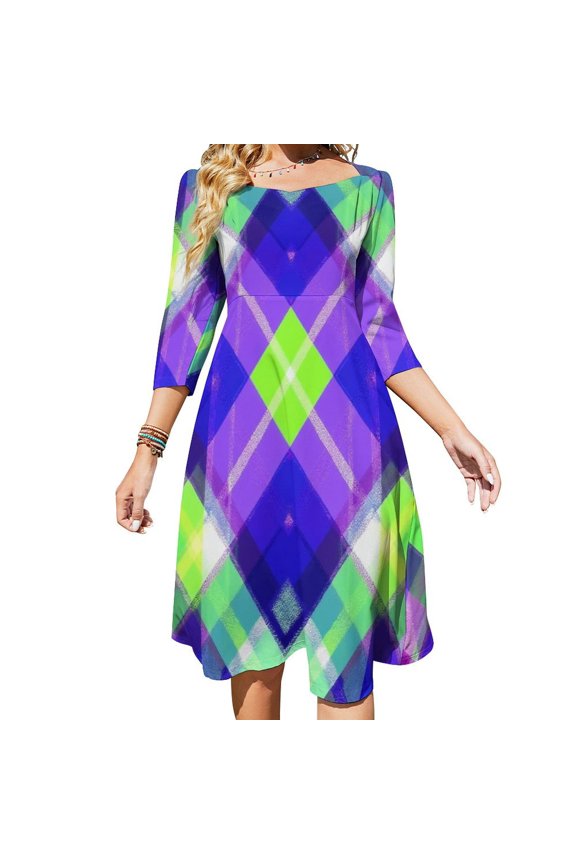 Colorful Plaid Pattern(2)-1 Women's Fall Dresses Casual Loose Flowy Swing Shift Dress