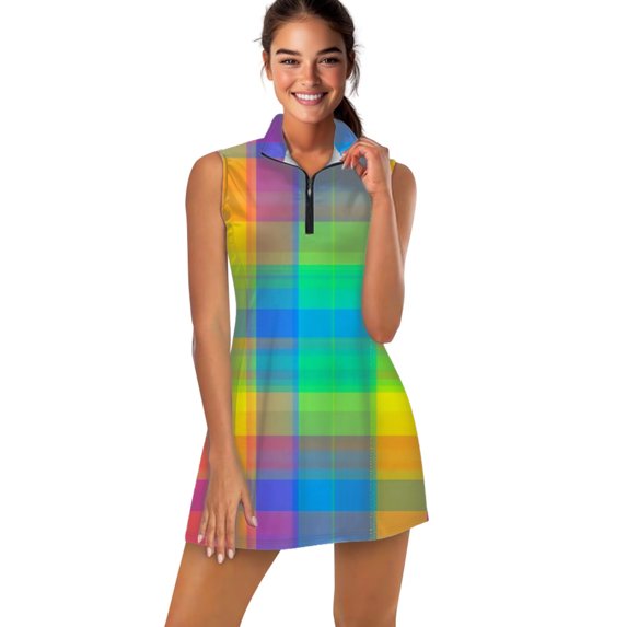Colorful Plaid Pattern Sports Dresses Women Tennis Dress Outdoor Badminton Golf Quick-Drying And Breathable Sports Dress