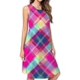 thumbnail image 1 of Colorful Plaid Pattern Spring Summer Dresses For Women Fashion Dress Casual Sleeveless Loose Sundress With Pockets, 1 of 4