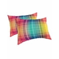 thumbnail image 1 of Colorful Plaid Pillow Covers Queen Size 2 Pack, Modern Chic Rainbow Gradient Striped Soft Bed Throw Pillowcases Breathable Cooling Long Lumbar Body Pillow Sham Cover for Bed Sofa 20''x30'', 1 of 7