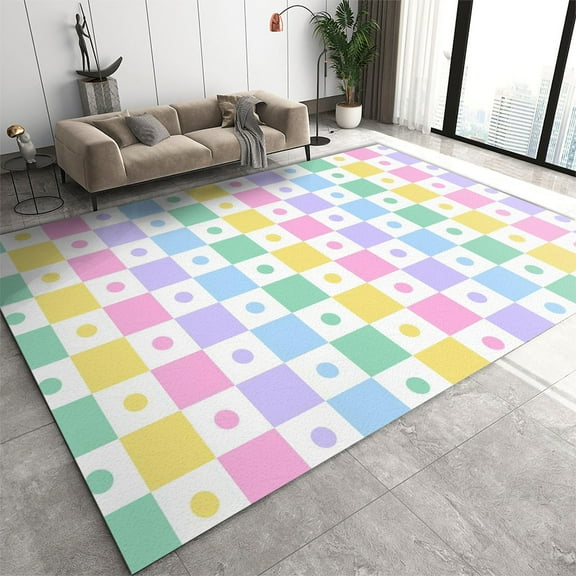 Colorful Plaid Rug, Modern Simple Living Room Rugs, Ultra Soft Non Slip Easy Care Machine Washable Carpet For Bedroom Study Office Apartment Room