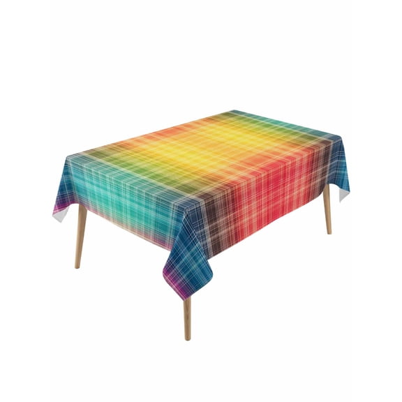 Colorful Plaid Table Cloth, Modern Chic Rainbow Gradient Striped Waterproof Tablecloth for Rectangle Tables, Reusable Washable Fabric Table Cover for Restaurant Kitchen Dining Tables 60"x120"