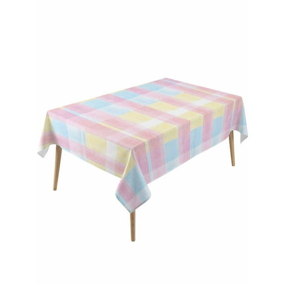 Colorful Plaid Table Cloth, Modern Pink Blue Yellow Stripes Checked Waterproof Tablecloth for Rectangle Tables, Reusable Washable Fabric Table Cover for Restaurant Kitchen Dining Tables 60"x120"