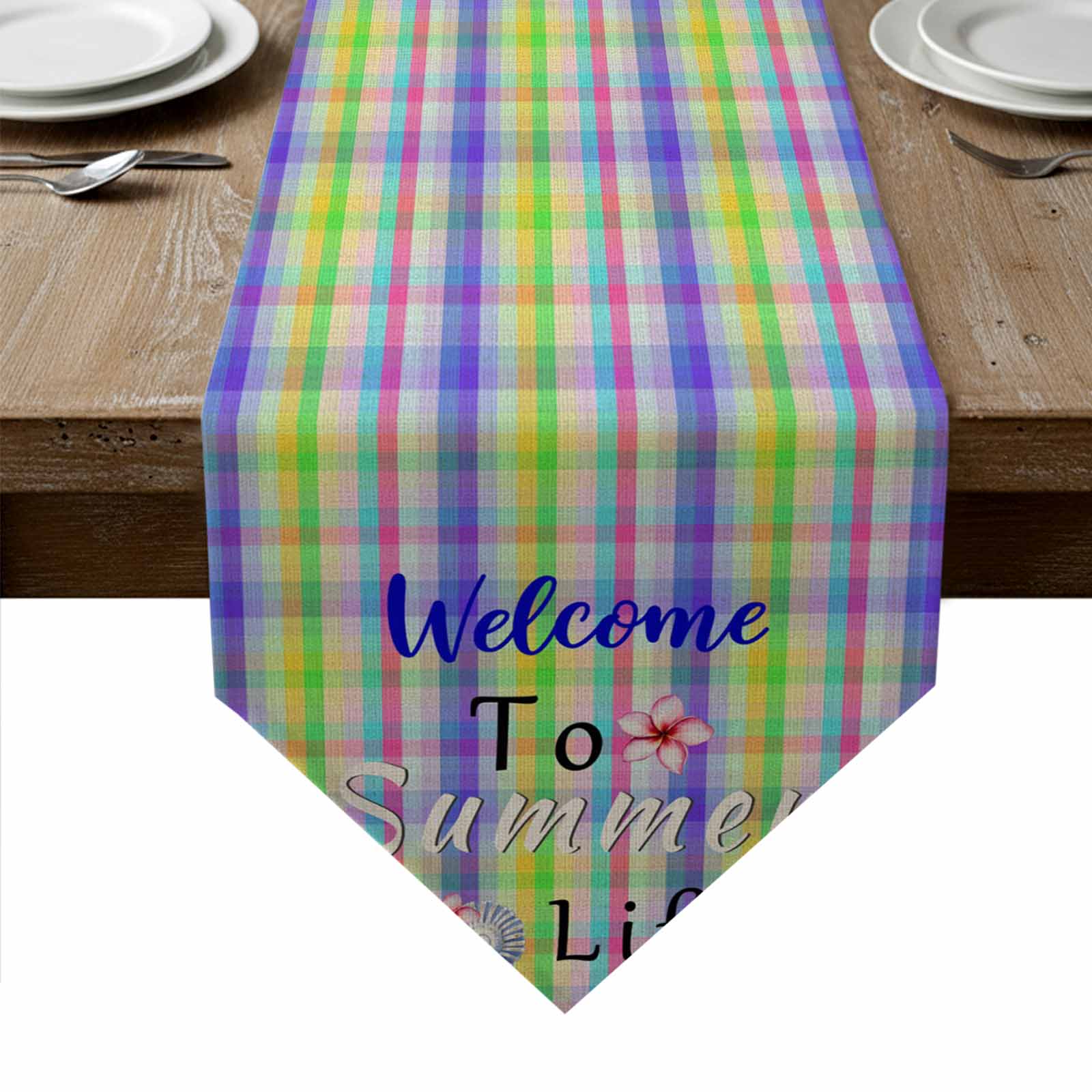 Colorful Plaid Table Runner Linen Burlap Table Runner 72 Inches Long ...