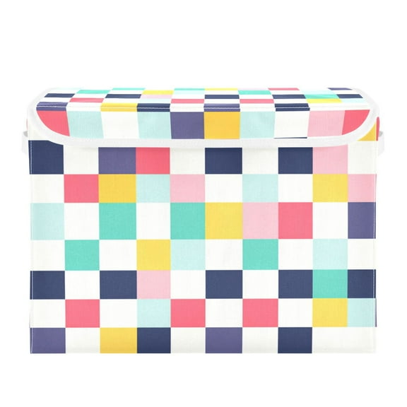 Colorful Plaids Checkerboard Foldable Storage Bin with Lid and Handle Collapsible Storage Box 16.5 x 12.6 x 11.8 inches