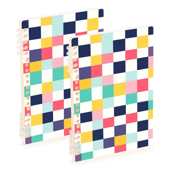 Colorful Plaids Checkerboard Notebook Detachable Coil Notebook Diary Plan Book A5 Size 60 Pages 2 Pack