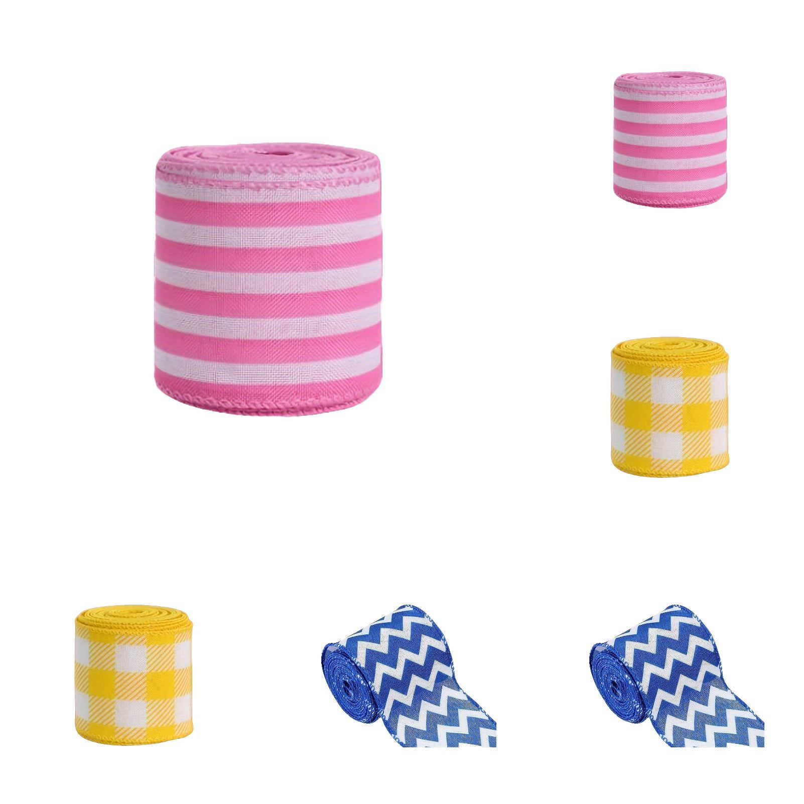 Colorful Plaids Fabric Ribbon 2.5 Inch x 5 Yards Spring Craft Ribbon for Easter Bow Making DIY, Decorative Gift Wrapping Ribbon for Wreath Crafts and Spring DIY Wrapping Supplies, 6 Rolls