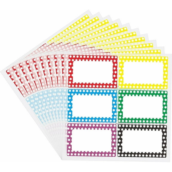 Colorful Plain Name Tag Labels Coloured Sticky Clothing Border Name Tag Stickers, 6 Colors (10 Sheets)