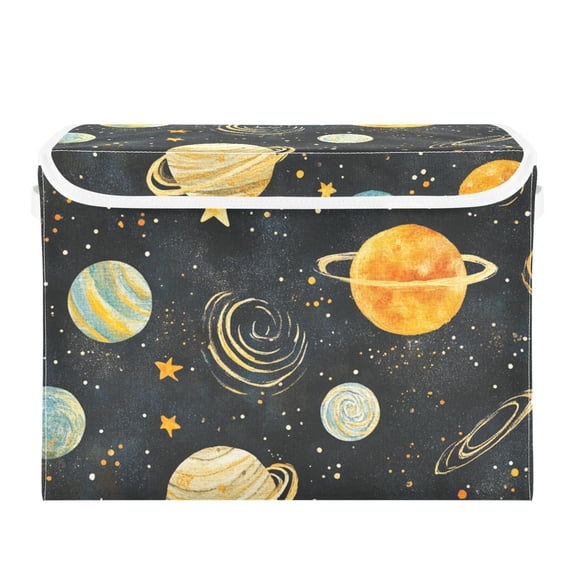 Colorful Planet and Stars Large Storage Bins with Linen Collapsible Lid Storage Box 16.7 x 12.6 x 11.8in