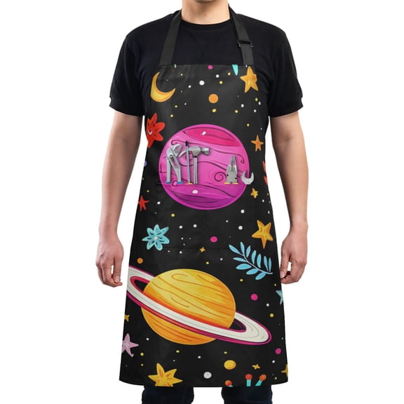 Colorful Planets Chef Kitchen Apron with Pockets for Women Waterproof Aprons for Cooking Baking