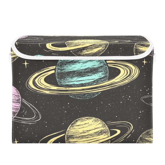 Colorful Planets Large Storage Bins with Linen Collapsible Lid Storage Box 16.7 x 12.6 x 11.8in