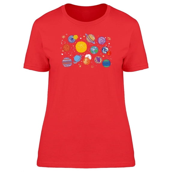 Colorful Planets On Galaxy T-Shirt Women -Image by Shutterstock, Female Small