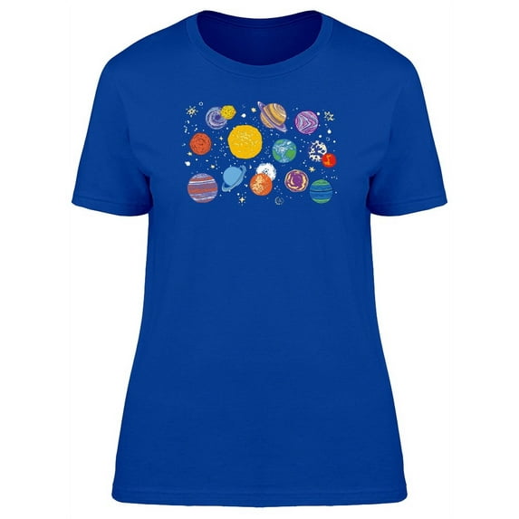 Colorful Planets On Galaxy T-Shirt Women -Image by Shutterstock, Female XX-Large