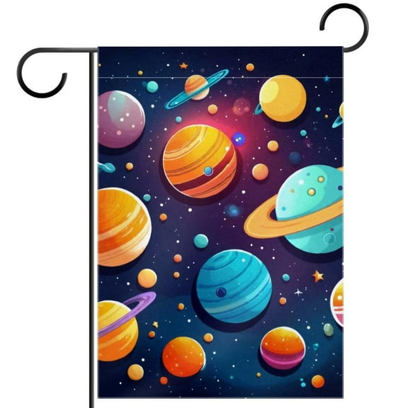 Colorful Planets Solar System Space with Stars Pattern Double Sided Garden Flag Decorative Weather Resistant Yard Flag, Large DIY Vertical Flag for Farmhouse Patio Lawn, 28x40 Inch