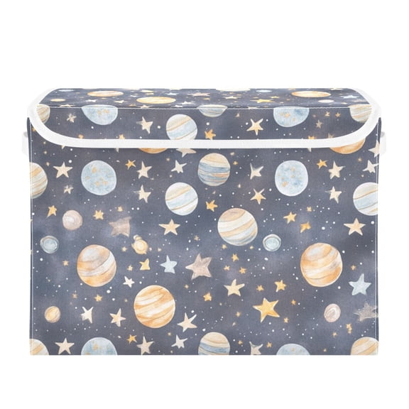 Colorful Planets and Stars Large Storage Bins with Linen Collapsible Lid Storage Box 16.7 x 12.6 x 11.8in
