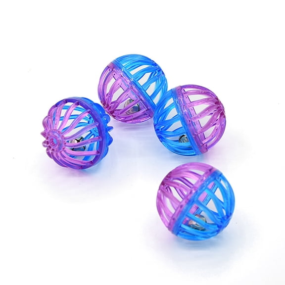 Colorful Cat Bell Balls, Interactive Sound Cat Toy Balls, 1.5" Lattice Balls with Bell for Kittens & Small Dogs, Blue/Purple