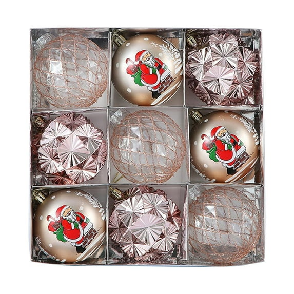 Colorful Plastic Christmas Tree Ornament Balls Set - 9-Piece PET Painted Holiday Decorations for Xmas, Birthday, New Year Parties