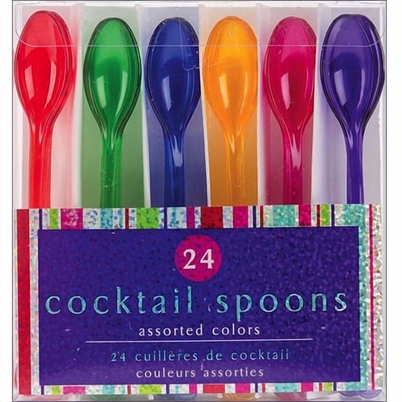 Colorful Plastic Cocktail Spoon Food Tasting Party Tableware and Cutleries, 4", Pack of 24.