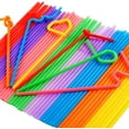 thumbnail image 1 of Colorful Plastic Drinking Straws - Flexible, Disposable, Extra-long Flexible Straws - 100 Pack, 1 of 8