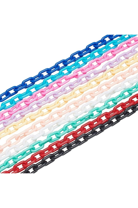 Colorful Plastic Jewelry Chains20 Strands 10 Colors Curb Chain Links 15inch Cross Quick Link Chains for Eyeglasses Purse Trouser Bird Cage Necklace Jewelry Making