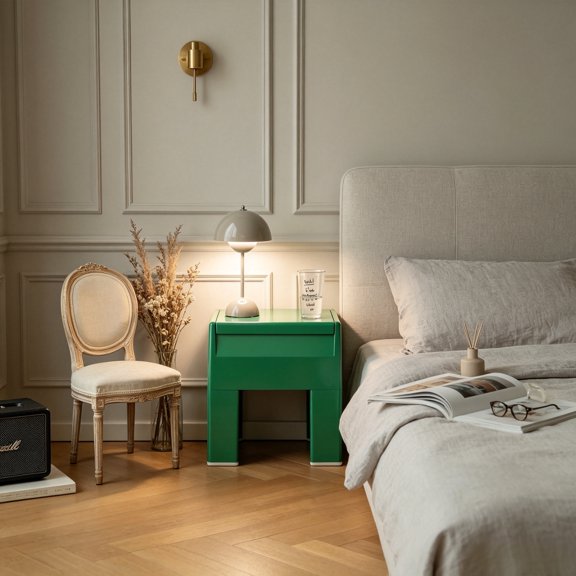 Colorful Plastic Nightstand, Easy-to-Assemble Side Table with Storage (Green)