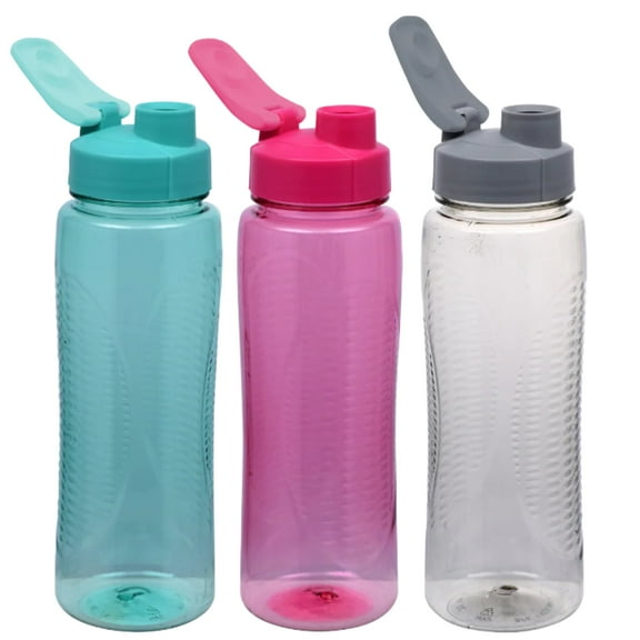 Colorful Plastic Water Bottles with Flip-Top Lids, 24 oz. Reusable Sports Water Tumbler Portable for Travel Gym Cycling Hiking Camping School Lunch Boxes Indoor and Outdoor Set of 3 (Colors May Vary)