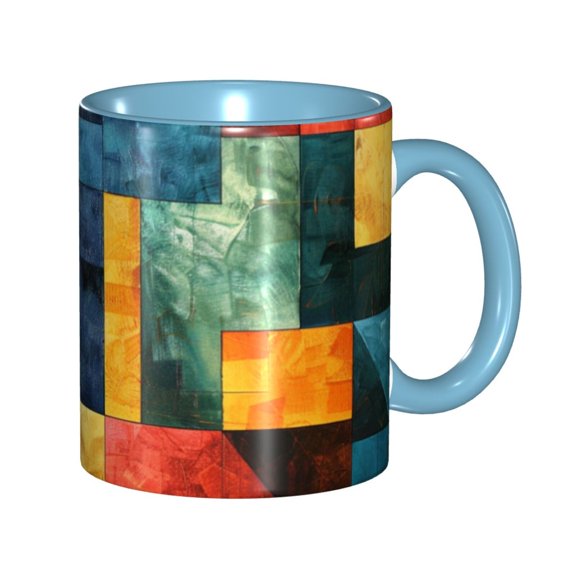 Colorful Plate Square Coffee Mug Fun Custom Ceramic Mugs 11oz Sky Blue