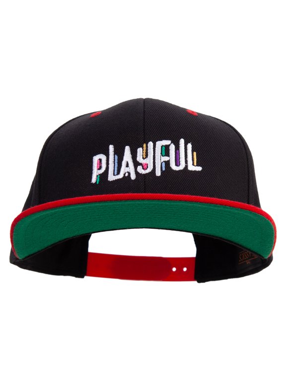 Colorful Playful Embroidered Wool Blend 2 Tone Classic Snapback - Black Red OSFM