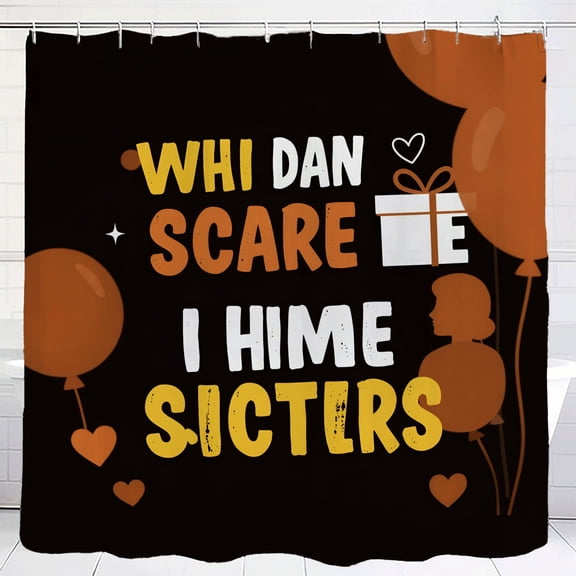 Colorful Playful Shower Curtain with ' WHI DAN SCARE I HIME SISTER ' Text Balloons & Heart Design Waterproof 70.8" x 70.8"