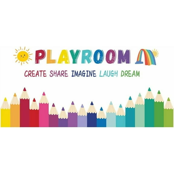 Colorful Playroom Wall Decals Create Share Imaging Laugh Dream Wall Stickers with Rainbow Small Sun Wall Decor for Playroom Parent-Child Interaction Room 1pc