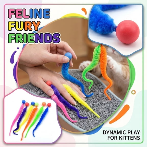 Colorful Plush Cat Toys with Long Tail & Round Ball Design for Indoor Play – Vibrant Multi colored, Stimulates Hunting Instincts, Ideal for Solo or Interactive Play (random color,1pc)