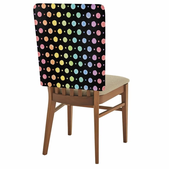 Colorful Point Chair Covers Set of 8 Cute Watercolor Red Yellow Orange Blue Polka Dots Black Chair Back Covers Stretch Removable Washable Slipcovers Protector for Dining Room Kitchen Party Decor