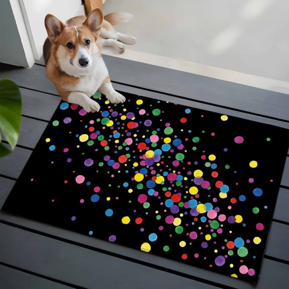Colorful Point Front Door Rugs 2x3 ft Cute Watercolor Red Green Yellow Blue Polka Dots Black Small Rug for Entryway Non Slip Washable Bathroom Door Mat Absorbent Floor Mat for Indoor Entrance