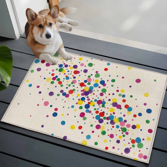 Colorful Point Front Door Rugs 2x3 ft Cute Watercolor Red Green Yellow Blue Polka Dots Linen Small Rug for Entryway Non Slip Washable Bathroom Door Mat Absorbent Floor Mat for Indoor Entrance