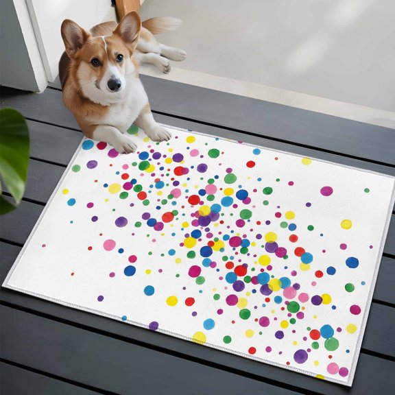 Colorful Point Front Door Rugs 2x3 ft Cute Watercolor Red Green Yellow Blue Polka Dots Small Rug for Entryway Non Slip Washable Bathroom Door Mat Absorbent Floor Mat for Indoor Entrance