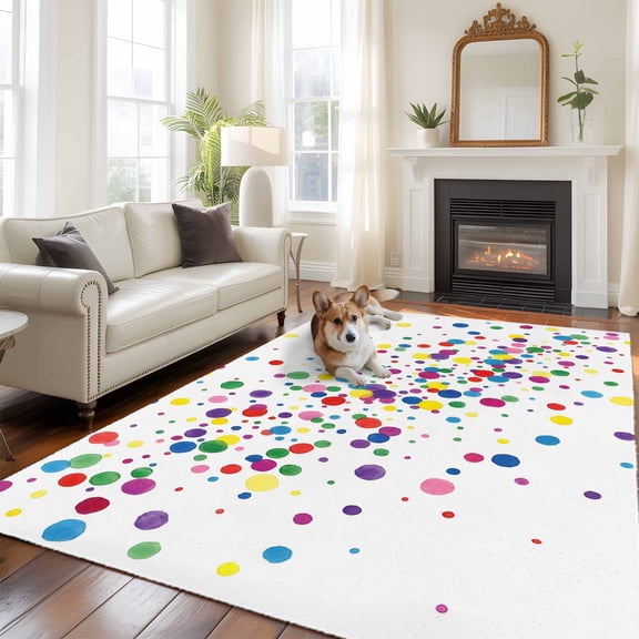 Colorful Point Large Area Rugs 5x8 ft Cute Watercolor Red Green Yellow Blue Polka Dots Washable Rug Non Slip Indoor Carpet Absorbent Floor Mat for Living Room Bedroom Dining Room