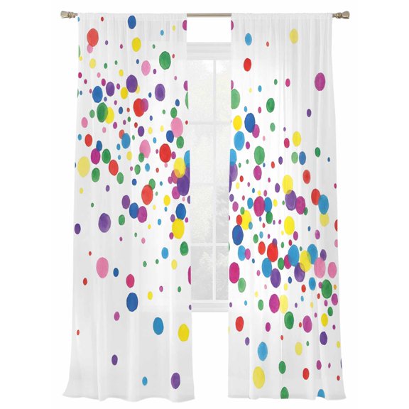 Colorful Point Sheer Curtains 2 Panels Set Cute Watercolor Red Green Yellow Blue Polka Dots Sheer Window Curtains Light Filtering Rod Pocket Voile Drapes for Bedroom Living Room 52"X84"