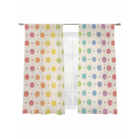 Colorful Point Sheer Curtains 2 Panels Set Cute Watercolor Red Green Yellow Orange Blue Polka Dots Sheer Window Curtains Light Filtering Rod Pocket Voile Drapes for Bedroom Living Room 52"x63"