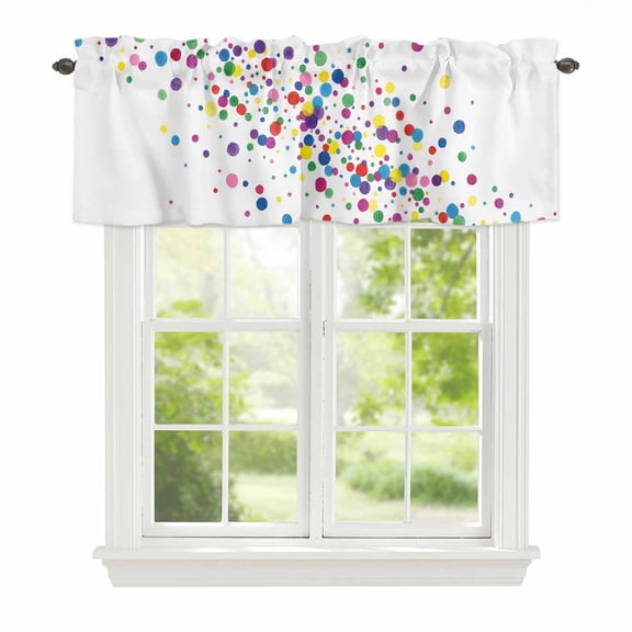 Colorful Point Window Valance for Kitchen, Cute Watercolor Red Green Yellow Blue Polka Dots Rod Pocket Short Curtain for Small Windows, Light Filtering Decorative Valance, 42 x 12 Inch, 1 Panel