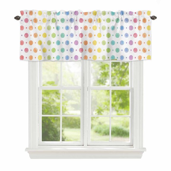 Colorful Point Window Valance for Kitchen, Cute Watercolor Red Yellow Orange Blue Polka Dots Rod Pocket Short Curtain for Small Windows, Light Filtering Decorative Valance, 42 x 12 Inch, 1 Panel