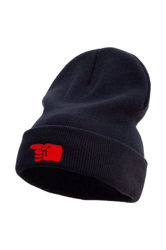 Colorful Pointing Gesture Explosion Embroidered 12 Inch Long Knitted Beanie - Black OSFM