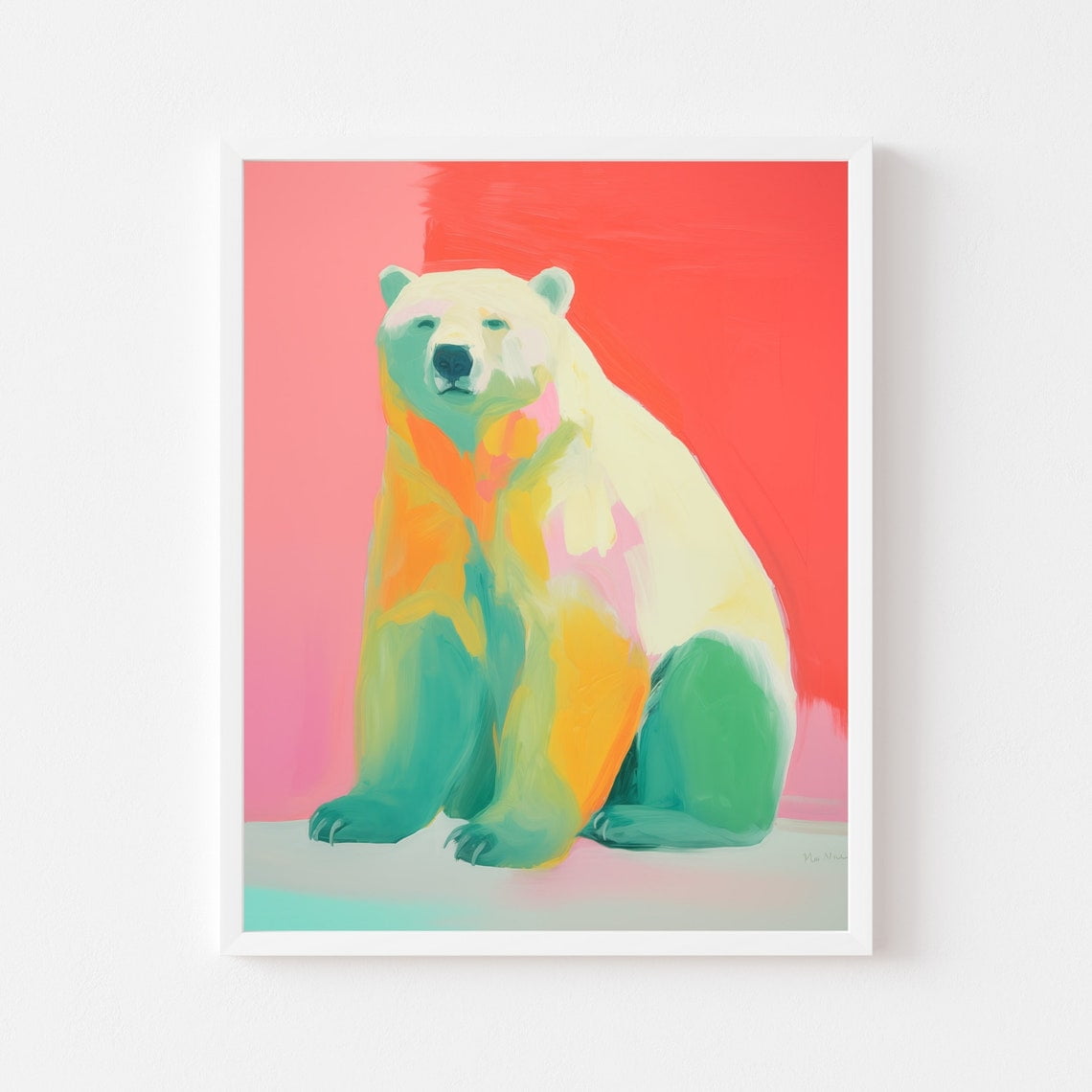 Colorful Polar Bear Painting Watercolor Animal Wall Art Print Kid'S