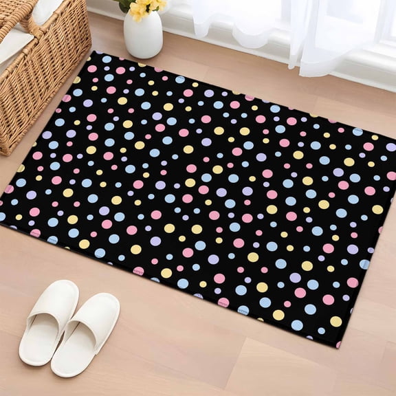 Colorful Polka Dot 2'x3' Washable Rug, Modern Minimalist Geometric Black Non-Slip Soft Doormat Area Rugs for Entrance Bathroom Bedsides, StainResistant Carpet for Kitchen Bedroom, Entryway Floor Mat